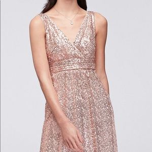 David’s bridal full length sequin rose gold gown. New with tags